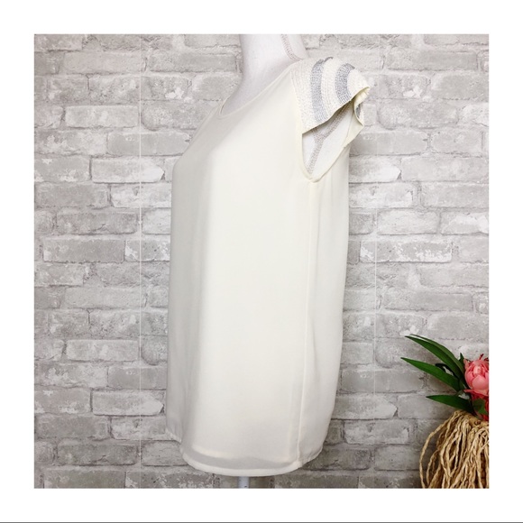 FRANCESCAS | Ivory Beaded Detail Cap Sleeve Blouse Small - Picture 2 of 10